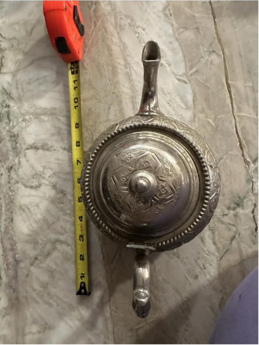 Vintage Ornate Design Metal Moroccan Silver Teapot Footed Kettle Mark Untested